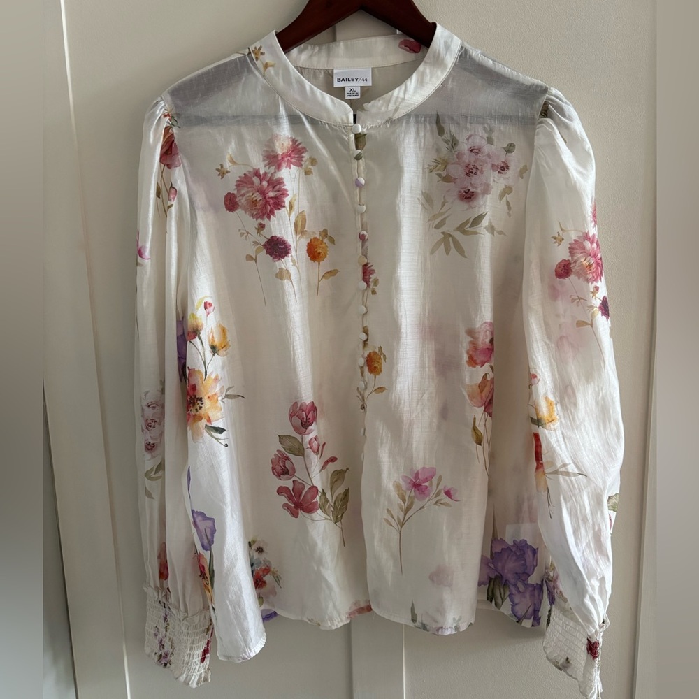 Bailey 44 Floral Victorian Poet Organza Long Sleeve Blouse